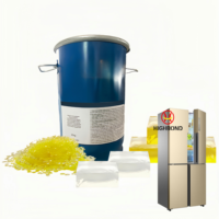Colle thermofusible de haute qualité PSA PUR EVA Polyoléfine pour l'isolation thermique des réfrigérateurs, la mousse PU et la lamination de feuilles.