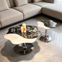 Ensemble de tables basses Centurymosaic en marbre noir et blanc, table basse irrégulière en pierre naturelle, table d'appoint pour salon
