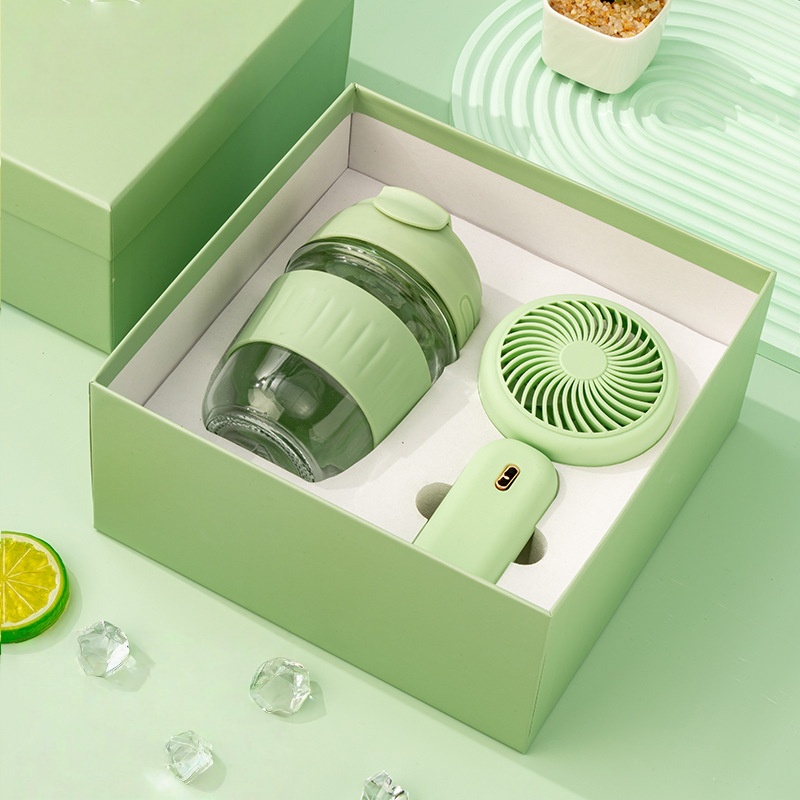 Vert clair - Petit ventilateur + Gobelet à paille en silicone