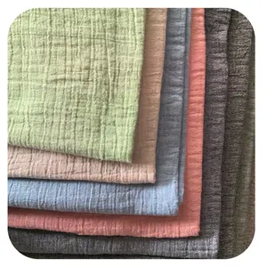 Prix usine tissu crêpe de coton lavé à la pierre teint en fil tissu crêpe de coton polyester tissu de mousseline pour robe