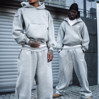 Ensemble Surdimensionné Personnalisé en Molleton de Coton Épais Double Couche Gris Flared Baggy, Sweat-pants et Sweat à Capuche pour Homme