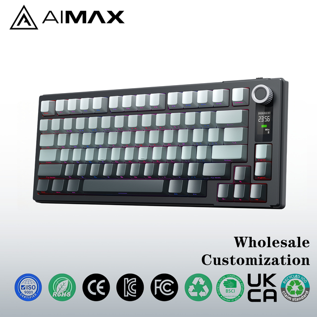 75% Gasket Mechanical Keyboard 79 Keys Vertical TFT Screen Metal Knob Tri-Mode Hot Swappable Side-Printed Keycaps RGB Keyboard