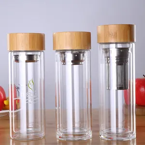 400ml Bambu Lid Travel Mug chá copo com filtro borosilicato vidro garrafa de água Café fruta chá infuser tumbler