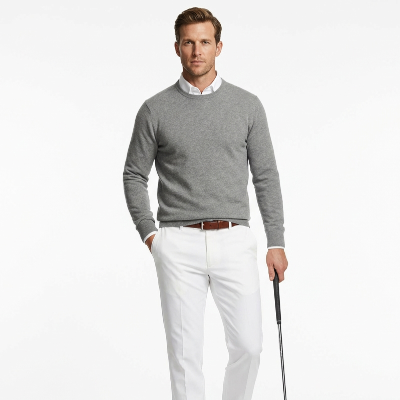 Custom LOGO Wool Golf Sweater Crew Neck Pullover High Quality Knitwear Casual Sport Wear Men Knitted Jumper Knit Top Sweater Men
