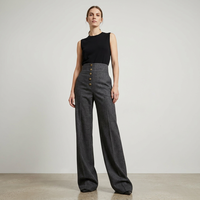 Pantalon de costume formel noir taille haute pour femmes grandes, avec boutons dorés, style vintage, coupe large, entrejambe personnalisé