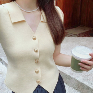 <span class=keywords><strong>Chaleco</strong></span> de Verano para <span class=keywords><strong>Mujer</strong></span>, Nuevo Estilo, Cierre de un Solo Botón, Estilo Retro Francés, Sin Mangas, Tejido de Seda Helada - Product Image 6