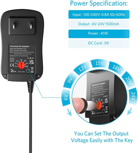 อะแดปเตอร์แปลงไฟ AC DC 41W 6V 9V 12V 15V 18V 20V 24V พร้อมหัวต่อ 10 แบบ พอร์ต USB สำหรับเราเตอร์ ไฟ LED กล้องวงจรปิด ลำโพง พัดลม - Product Image 4
