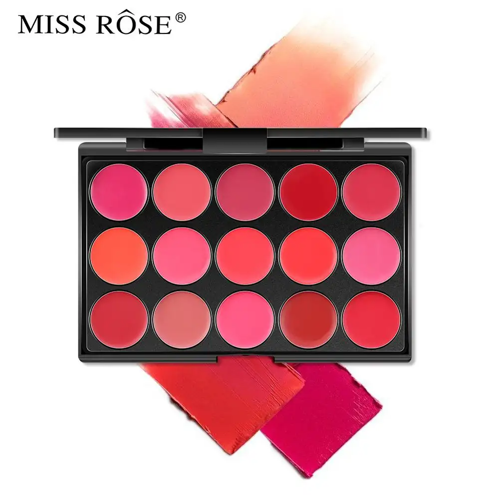 Miss Rose 15 Color Lipstick Palette High Color Rendering Impermeável Não é fácil de tirar Maquiagem Longlasting Hidratante