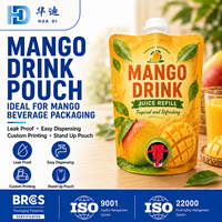 Pochette personnalisée pour boisson à la mangue 1000 ml, sac souple à bec verseur avec bouchon et robinet pour fournisseurs de jus en marque blanche