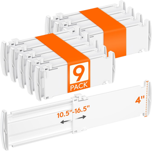 9개입 4인치 높이 확장형 조절 가능 플라스틱 모던 서랍 분리대 27-42cm/10.5-16.5인치 옷장 주방 옷장용 흰색 - Product Image 1