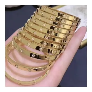 ERESI Design Clássico Moda Aço Inoxidável Oval 18k Real Banhado A Ouro Pave Zircon Cuff Bangle Pulseira Para As Mulheres Jóias