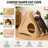 Cave à chat triangulaire en bois avec griffoir en sisal, maison semi-fermée pour chat, lit intégré pour les foyers multi-chats
