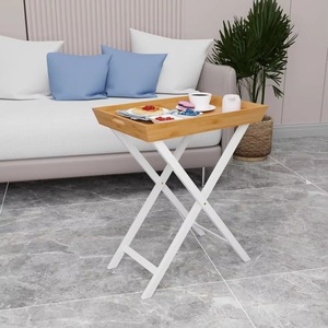 Mesa multifuncional con forma de X para TV, mesa portátil para refrigerios, mesa auxiliar de bambú para sofá con bandeja extraíble - Product Image 2