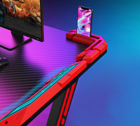 Bureau de jeu pour ordinateur gamer de haute qualité avec lumières RGB en forme de T et crochet pour écouteurs