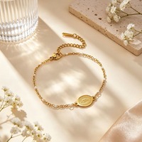 Ensemble de bijoux populaires pour filles, collier et bracelet avec pendentif mini croix délicat, chaîne à maillons en O, acier inoxydable pour un usage quotidien TGXL14717