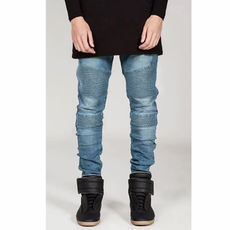 OEM Nuovo design import export stone wash jeans biker uomini moto dei jeans dei jeans di prezzi all'ingrosso 251