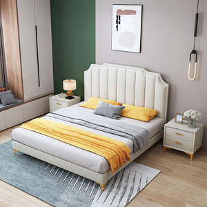 Lit rembourré moderne de style italien, taille double 1,8 m, couleur crème, meubles de chambre à coucher - Product Image 3