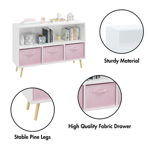 Bibliothèque pour enfants à 3 tiroirs blanc et rose avec bacs en tissu pliables, organisateur de rangement pour jouets en bois pour la <span class=keywords><strong>chambre</strong></span> des enfants - Product Image 4