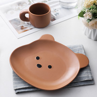 Bol à salade en céramique de style coréen inspiré d'Instagram, motif petit ours, glaçure colorée, compatible micro-ondes, pour fruits, yaourts et desserts