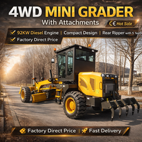 Nouvelle Mini Niveleuse 4x4 de 0,8, 1,0, 1,5, 2,5 Tonnes avec Accessoires, Petite Niveleuse à Moteur pour Travaux de Terrassement et de Construction