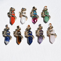 Pendentif dragon en cristal naturel, pierre hexagonale, motif dragon, œil de tigre multicolore, collier à faire soi-même, bijoux