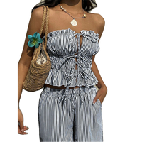 Nouvel ensemble 2 pièces élégant pour femme, sans col, sans manches, à rayures, long, en polyester, personnalisable (ODM)