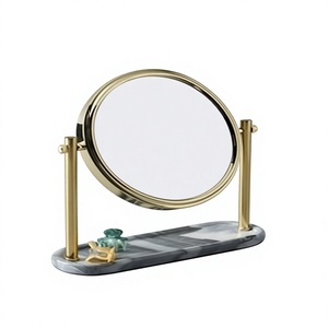 Round Brass Framed Makeup <b>Mirror</b> with Marble Base Adjustable Modern Design Home Use - Product Image 1
