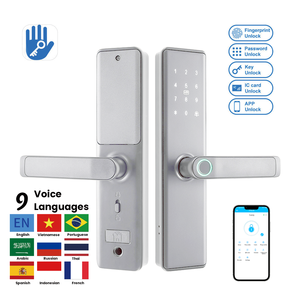 قفل ذكي أبيض للأبواب الخشبية مع لوحة مفاتيح واي فاي وبلوتوث وبطاقة وكلمة مرور وماسح بصمات الأصابع، يعمل بتطبيق Tuya TT للمنزل والمكتب والفندق - Product Image 2