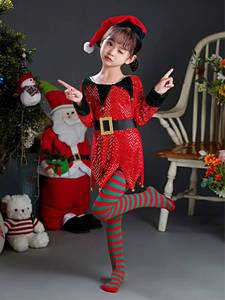 ชุดคอสเพลย์ซานต้าสำหรับเด็ก งานปาร์ตี้เด็กผู้หญิง ดีไซน์สวย พร้อมกระดิ่ง ขายส่งชุดคริสต์มาส - Product Image 2