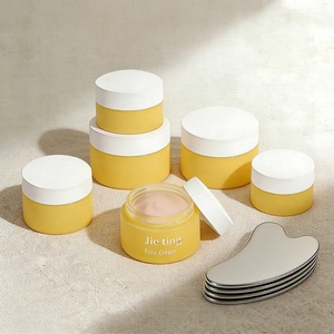 <b>Empty</b> Yellow Glass Frosted Cosmetic Packaging <b>Jars</b> With Lids for Skincare Face Cream Moisturizer - Product Image 3