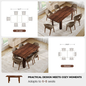 Mesa de Comedor Rectangular Extensible de Madera Maciza para Más de 10 Personas, Mesa de Cocina Moderna Estilo Granja con Base de Listones de Madera Ranurados - Product Image 5