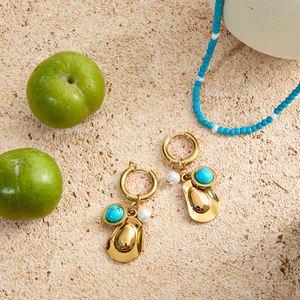 J&D Vintage Türkis-Ohrringe 18k Vergoldung Edelstahl Glasperle Türkis-Perle Cowboyhut-Ohrringe - Product Image 3