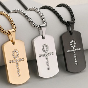 Collar con Colgante de Placa de Identificación para Perro de Acero Inoxidable con Cristal |   Patrón de Cruz Ankh Egipcia |   Cadena de Metal para Joyería, para Hombres y Mujeres - Product Image 3
