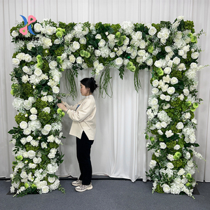 Arco Cuadrado de Flores y Follaje Artificial Realista en Blanco y Verde, Decoración Impermeable para Bodas al Aire Libre - Product Image 1