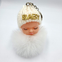 Porte-clés pompon en fourrure de lapin pour bébés, poupée pour dormir, accessoire de voiture, moelleux, cadeau, breloque