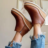 Bottines tendance pour femmes automne/hiver à talon épais, bottines à enfiler en similicuir PU confortables avec plateforme antidérapante pour usage quotidien
