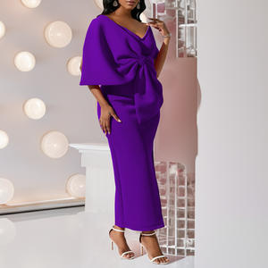 Dernière Création Robes de Soirée et de Mariage Élégantes Africaines à Encolure en V Profond Taille Haute Enveloppantes, pour Fête, Demoiselles <span class=keywords><strong>d</strong></span>'<span class=keywords><strong>Honneur</strong></span>, avec Grand Nœud Papillon, pour Femmes - Product Image 6