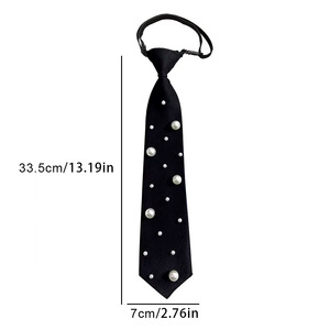 Corbata de perlas para mujer, pre-atada, con diamantes de imitación negros, para uso casual, material de rayón. - Product Image 2