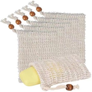 Wholesale Soap Foaming Net Cotton and Linen Drawstring Foaming Net Mesh Sisal Soap Saver Bag