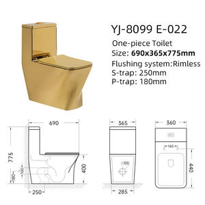 Ensemble de meubles de salle de bain, articles sanitaires, toilettes monobloc dorées, lavabo, robinet, miroir intelligent, douche, drain, quincaillerie - Product Image 2