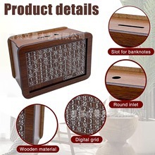 Hucha digital de madera cuadrada, caja de almacenamiento de monedas de madera maciza para niños de 5 a 7 años - Product Image 2