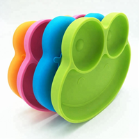 Assiette Bébé en Silicone en Forme de Grenouille Mignonne, Sans BPA, Qualité Alimentaire, Lavable au Lave-Vaisselle, Écologique, Assiette d'Apprentissage à Ventouse pour Repas