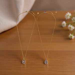 Collana con Ciondolo a Forma di Lettera F con Diamante, 10x15Cm, Stile Collare in Acciaio Oro e Argento - Product Image 3