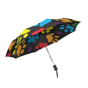 צבעוני כלב Paw הדפסת קומפקטי נסיעות מטריית מלא צבע מודפס מטרייה אנטי Uv מגן אוטומטי פתוח 3 קיפול מטרייה