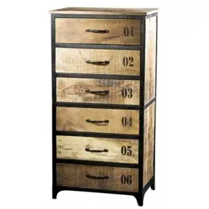 Industrial & vintage Home Furniture Iron Metal & Old Mango wood Tall Multi drawers living room Cabinet