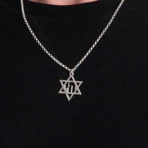 Collier pendentif pour homme en acier inoxydable, fait main, poli miroir, avec motif <span class=keywords><strong>Chai</strong></span> et Étoile de David, cadeau juif - Product Image 4