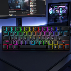 คีย์บอร์ดเกมมิ่งแบบพกพาขนาดเล็ก รุ่นใหม่จากโรงงาน OEM 60% Tri-mode USB-C พลาสติกกันน้ำ 61 ปุ่ม ไฟ LED RGB Backlight สำหรับสำนักงานและเล่นเกม - Product Image 1