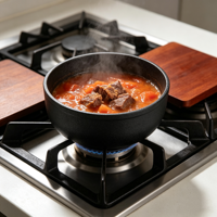 Bol à Bibimbap Coréen en Fonte de 15, 17, 19 cm avec Support en Bois, Non Revêtu, Compatible Plaque de Cuisson, Idéal pour Restaurant et Maison, Personnalisation OEM