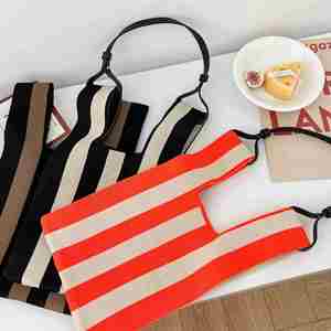 Women's Fashion Knitted Stripe Bags <b>Small</b> Knitted Tote <b>Handbags</b> Bag - Product Image 2