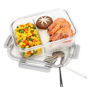 Glass Food Storage Containers with Lids Glass Meal Prep Containers 2 Compartment Airtight Glass Lunch Bento Boxes